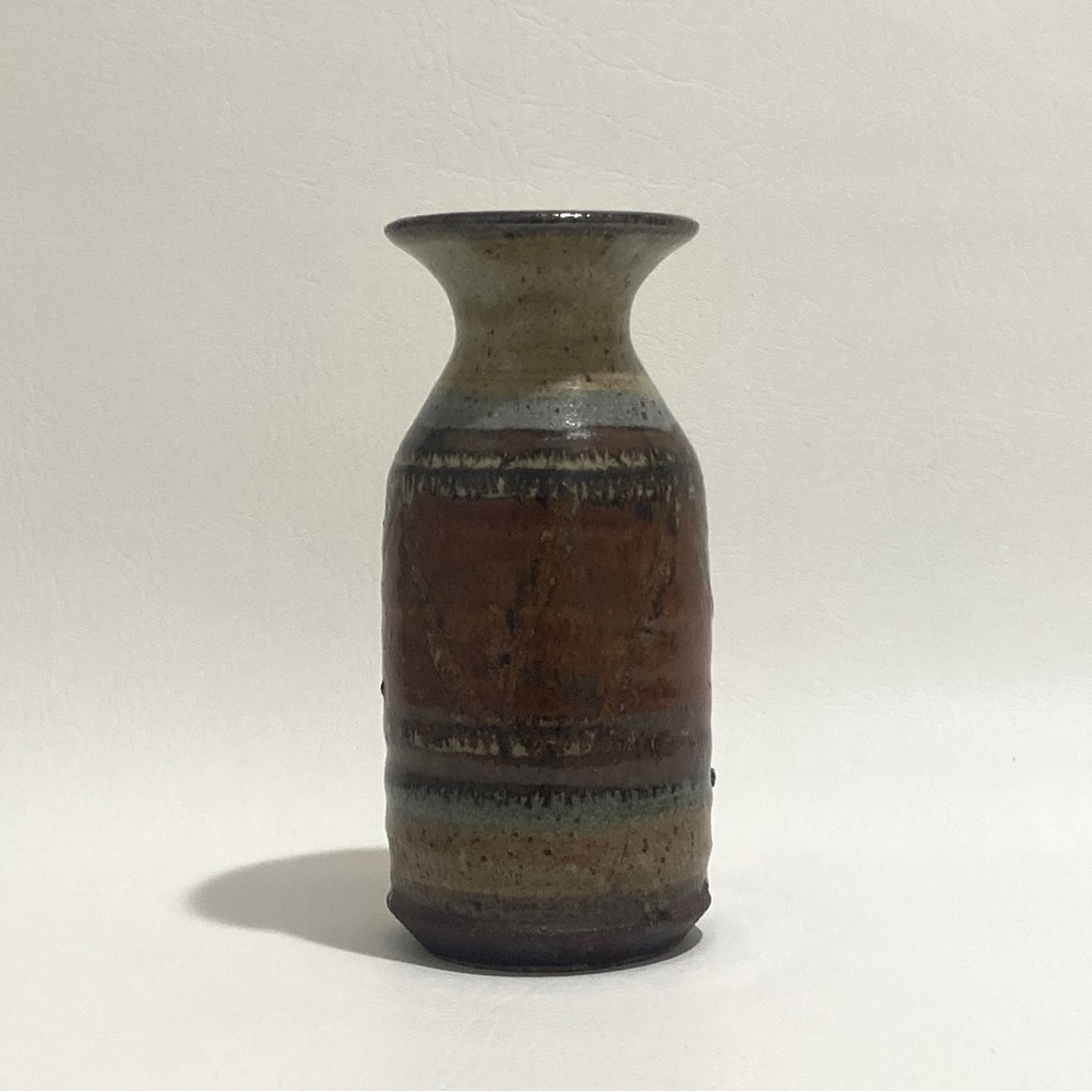 Handmade Studio Pottery Vase, Blue + Brown Charlie Brown Stripe